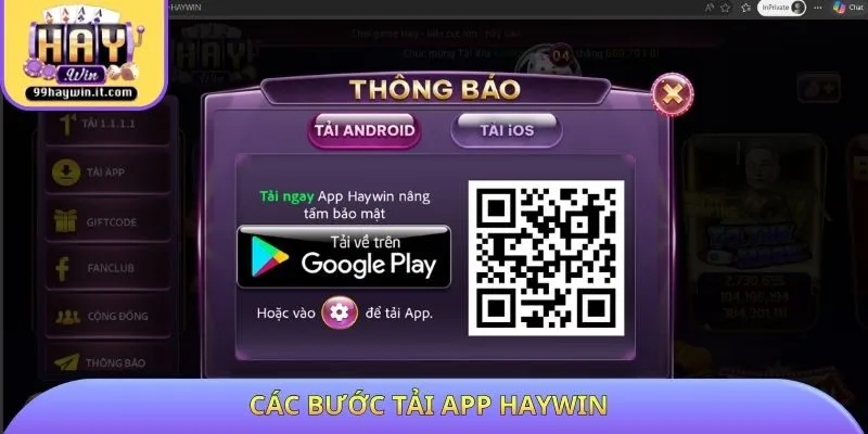 Các bước tải app HAYWIN