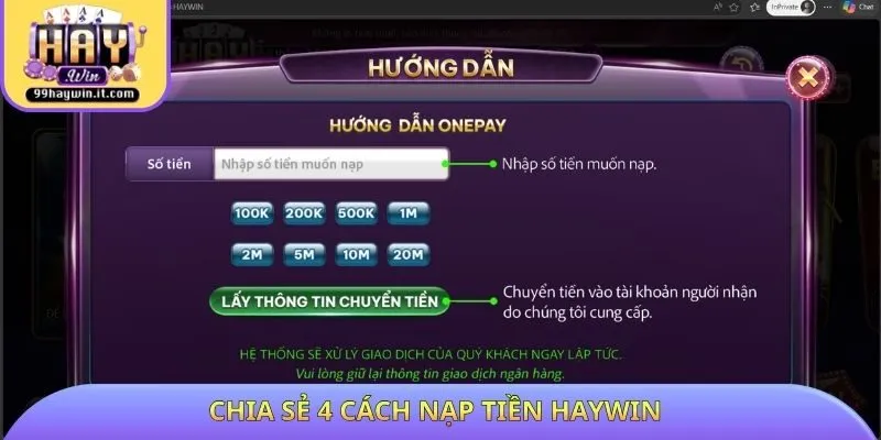 Chia sẻ 4 cách nạp tiền HAYWIN