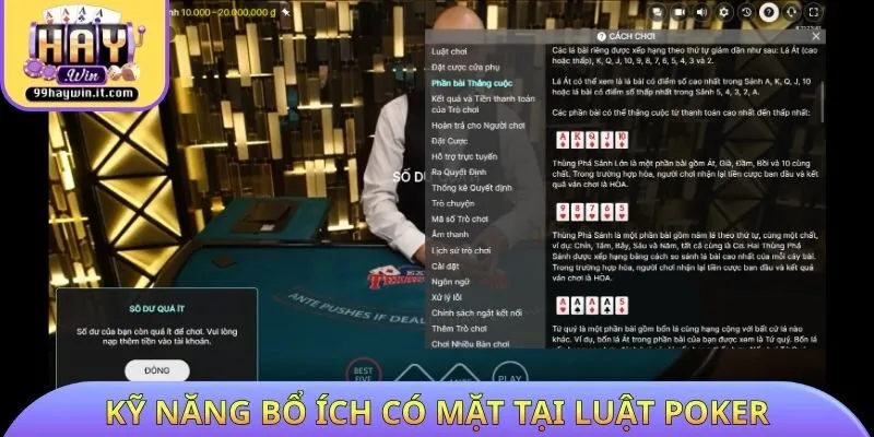 Kỹ năng bổ ích có mặt tại luật Poker