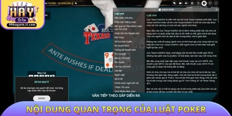 Nội dung quan trọng của luật Poker