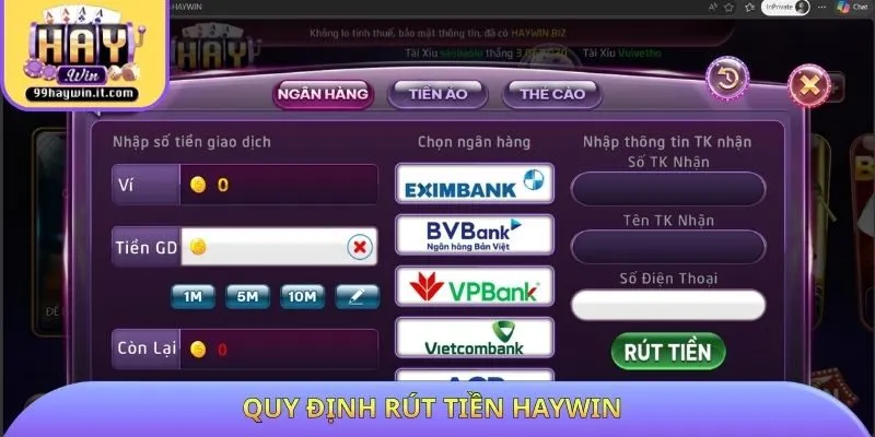 Quy định rút tiền HAYWIN