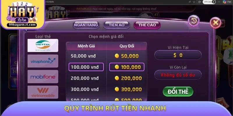 Quy trình rút tiền nhanh